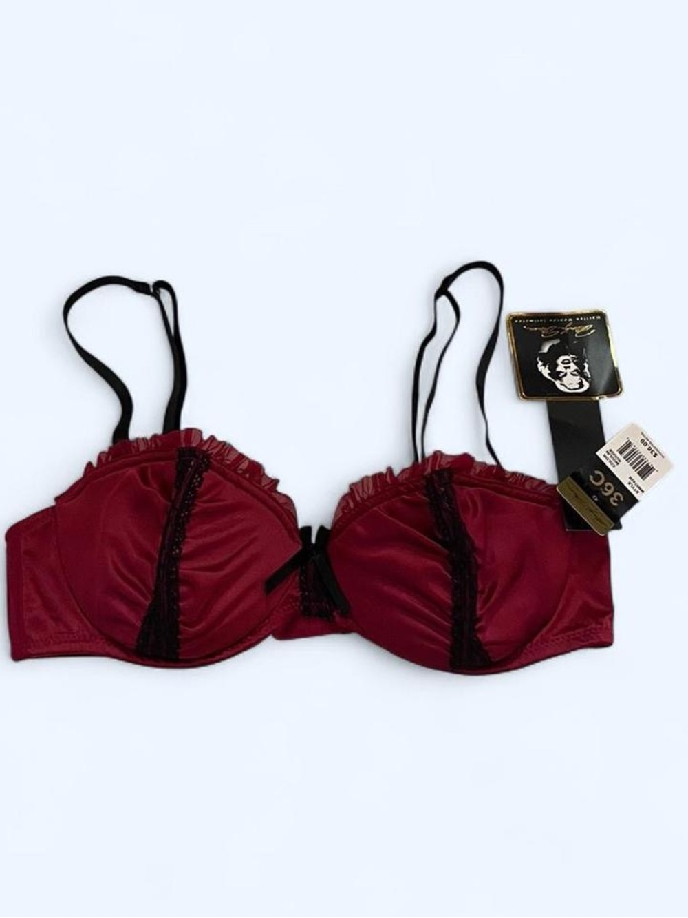 Marilyn Monroe Maroon & Black Satin Lace Trim Bra